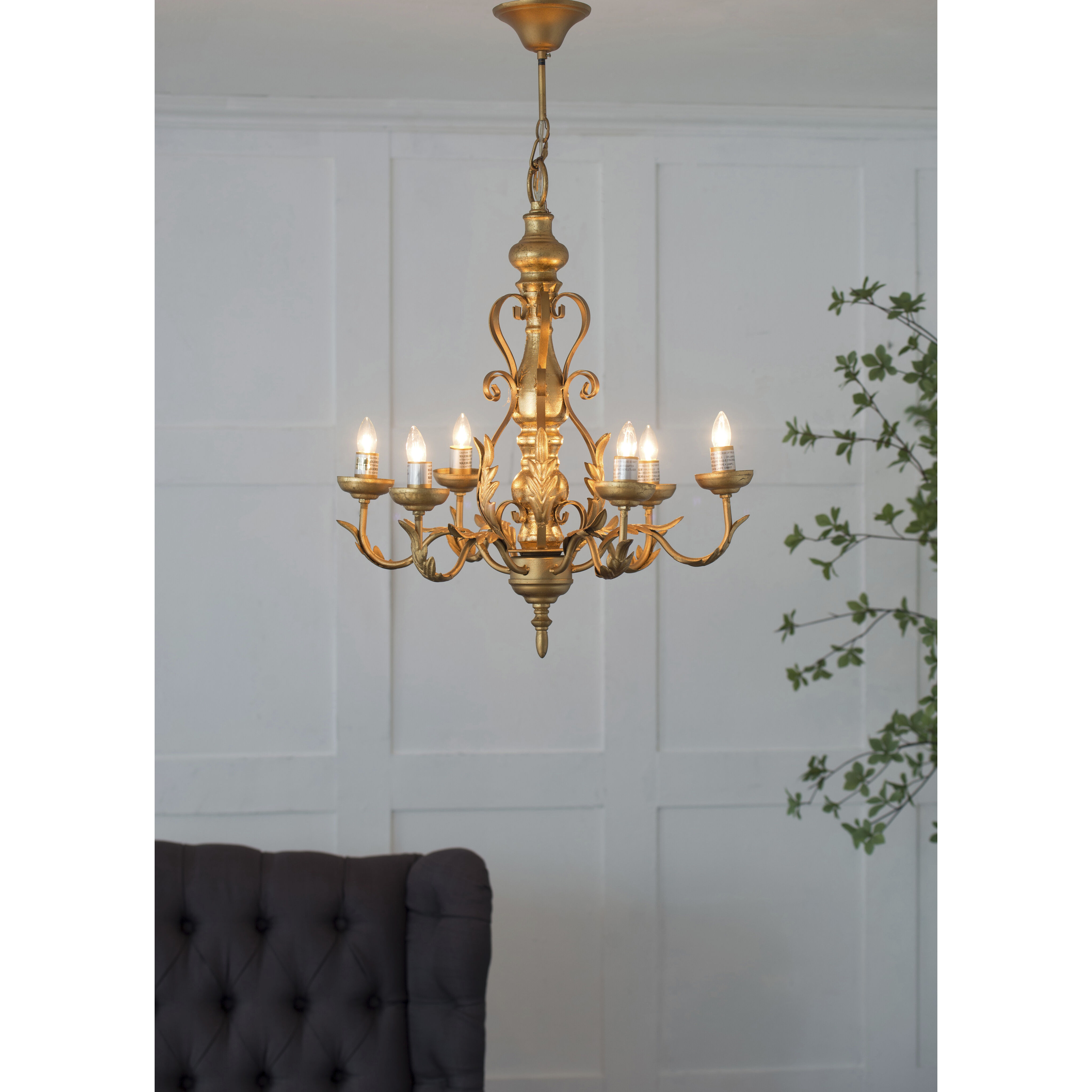Classic 6 Light 23.6 inch Gold Pendant Ceiling Light