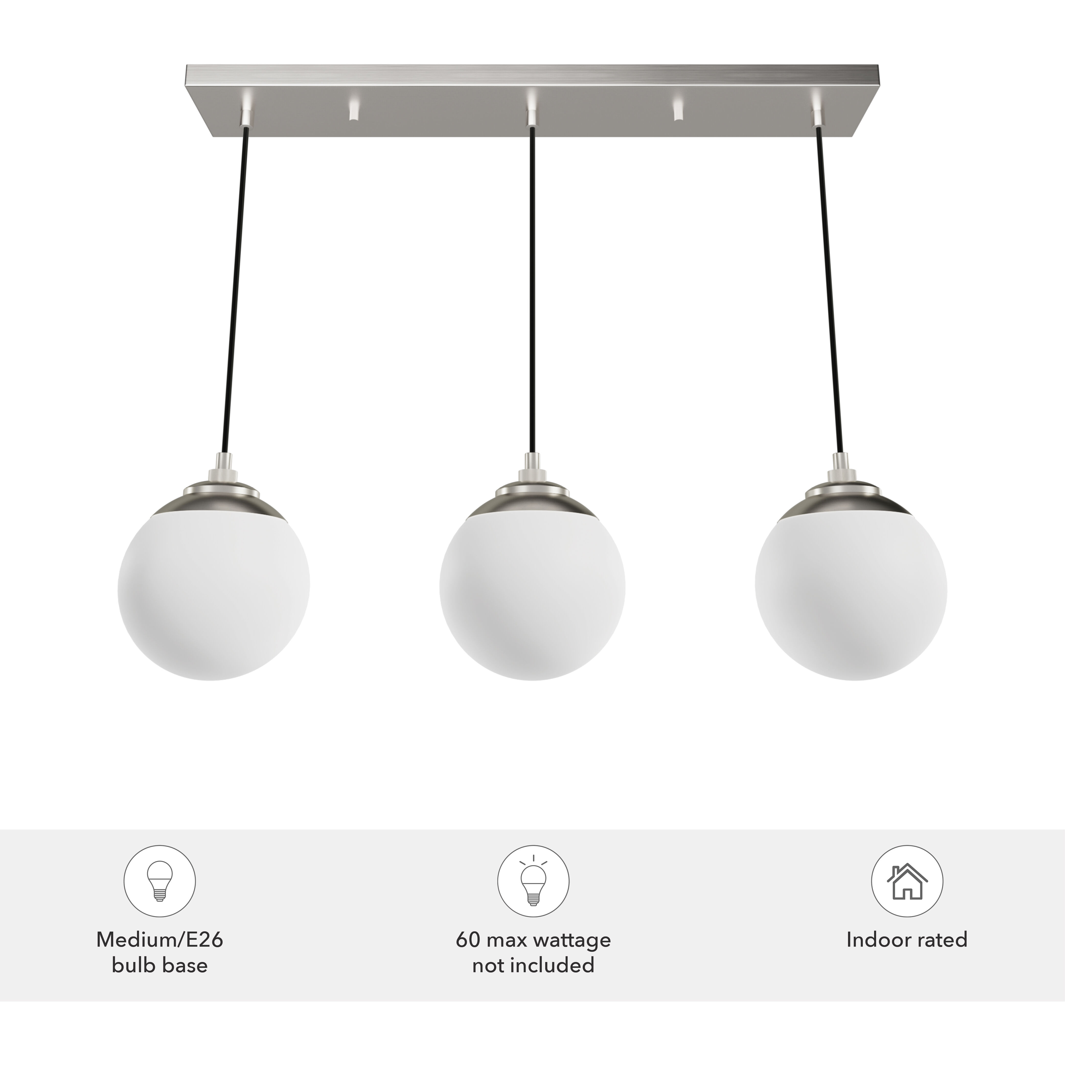 Hepburn 3 Light 7.25 inch Brushed Nickel Linear Cluster Pendant Ceiling Light, Medium