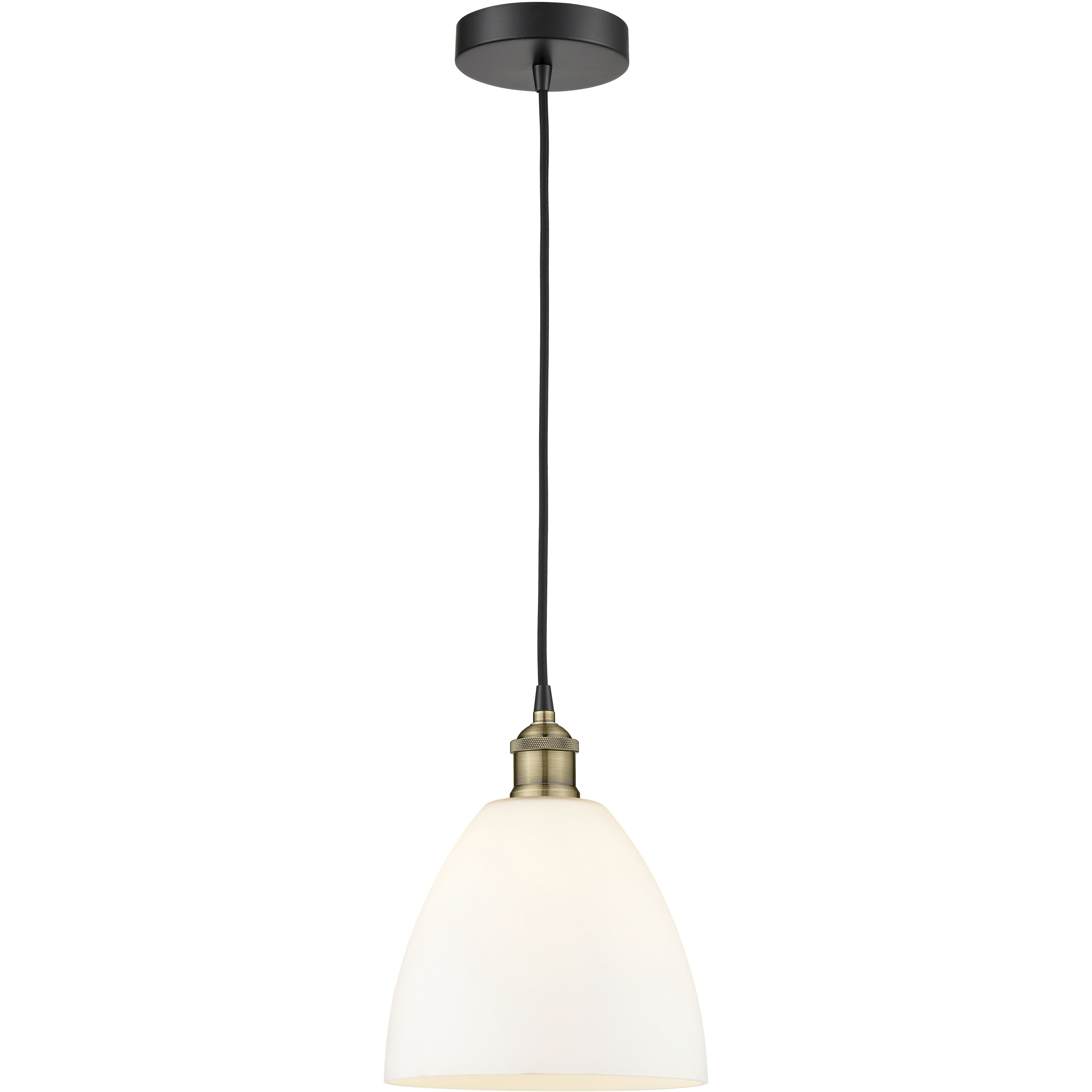 Edison Dome 1 Light 9 inch Black Antique Brass Mini Pendant Ceiling Light in Matte White Glass