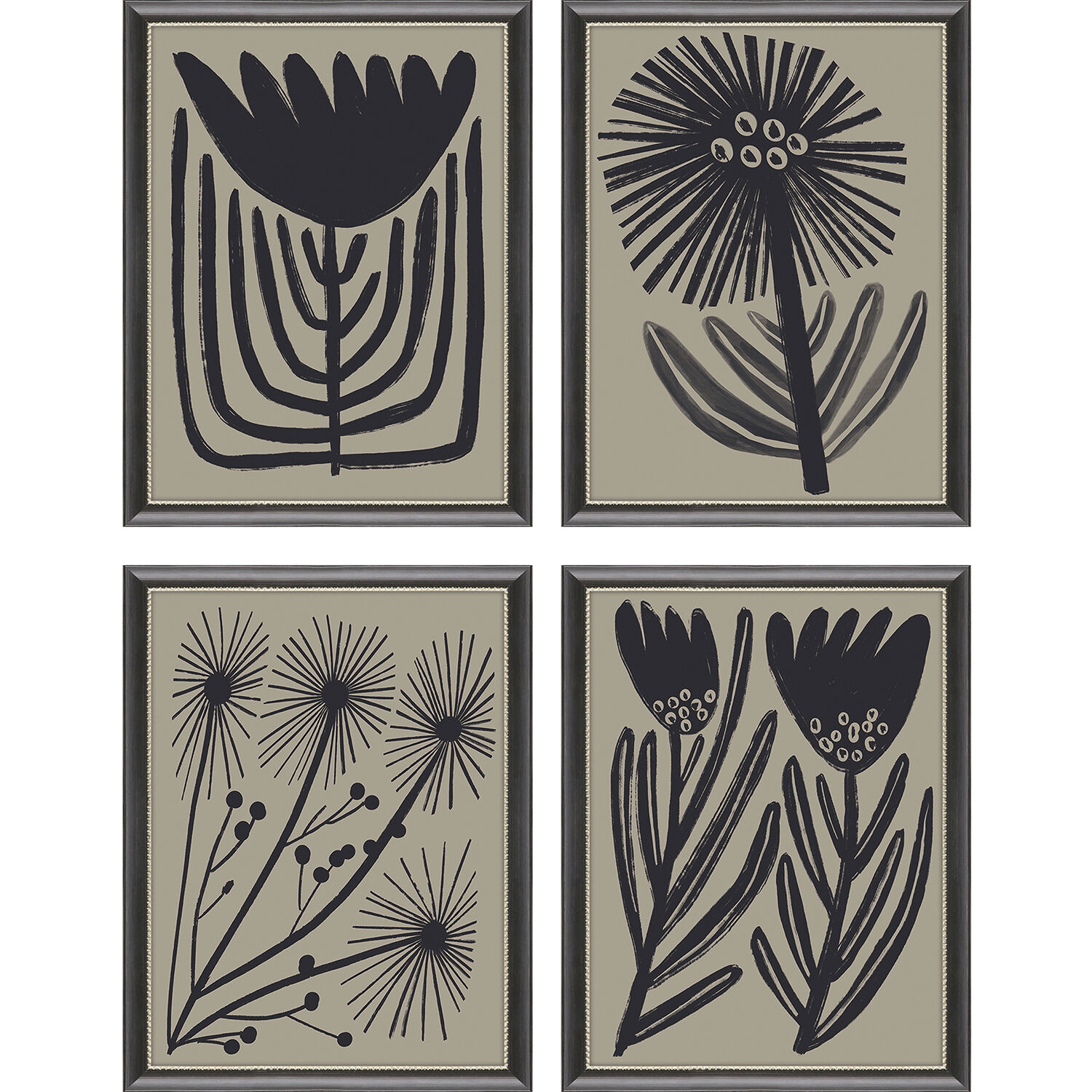 Florals Black and Neutral Framed Art