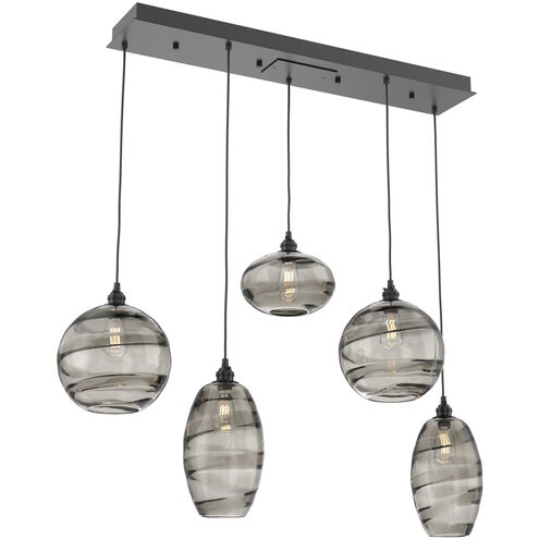 Misto 5 Light Matte Black Linear Pendant Ceiling Light in Misto Smoke, Multi-Port