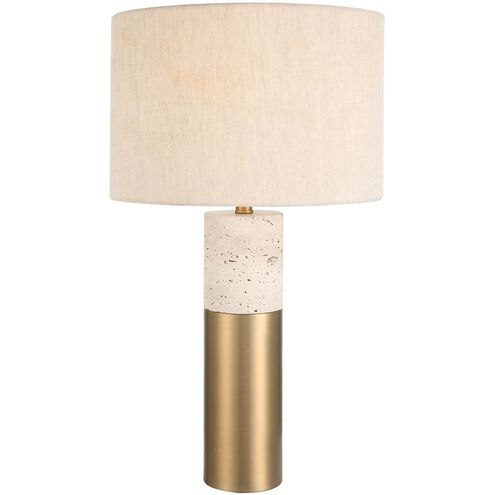 Gravitas 27.5 inch 150 watt Plated Brushed Brass with Porous Ivory Stone Table Lamp Portable Light