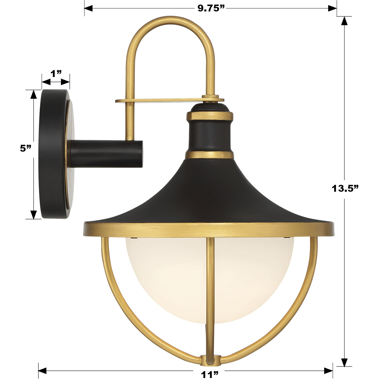 Atlas 1 Light 13.5 inch Matte Black and Textured Gold Outdoor Sconce