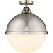 Nouveau 2 Hampden LED 13 inch Brushed Satin Nickel Semi-Flush Mount Ceiling Light in Matte White Glass