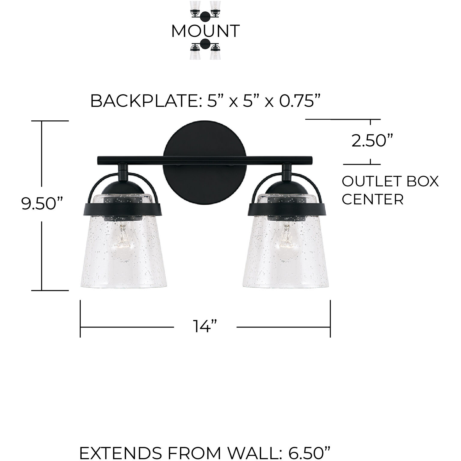 Madison 2 Light 14 inch Matte Black Vanity Light Wall Light