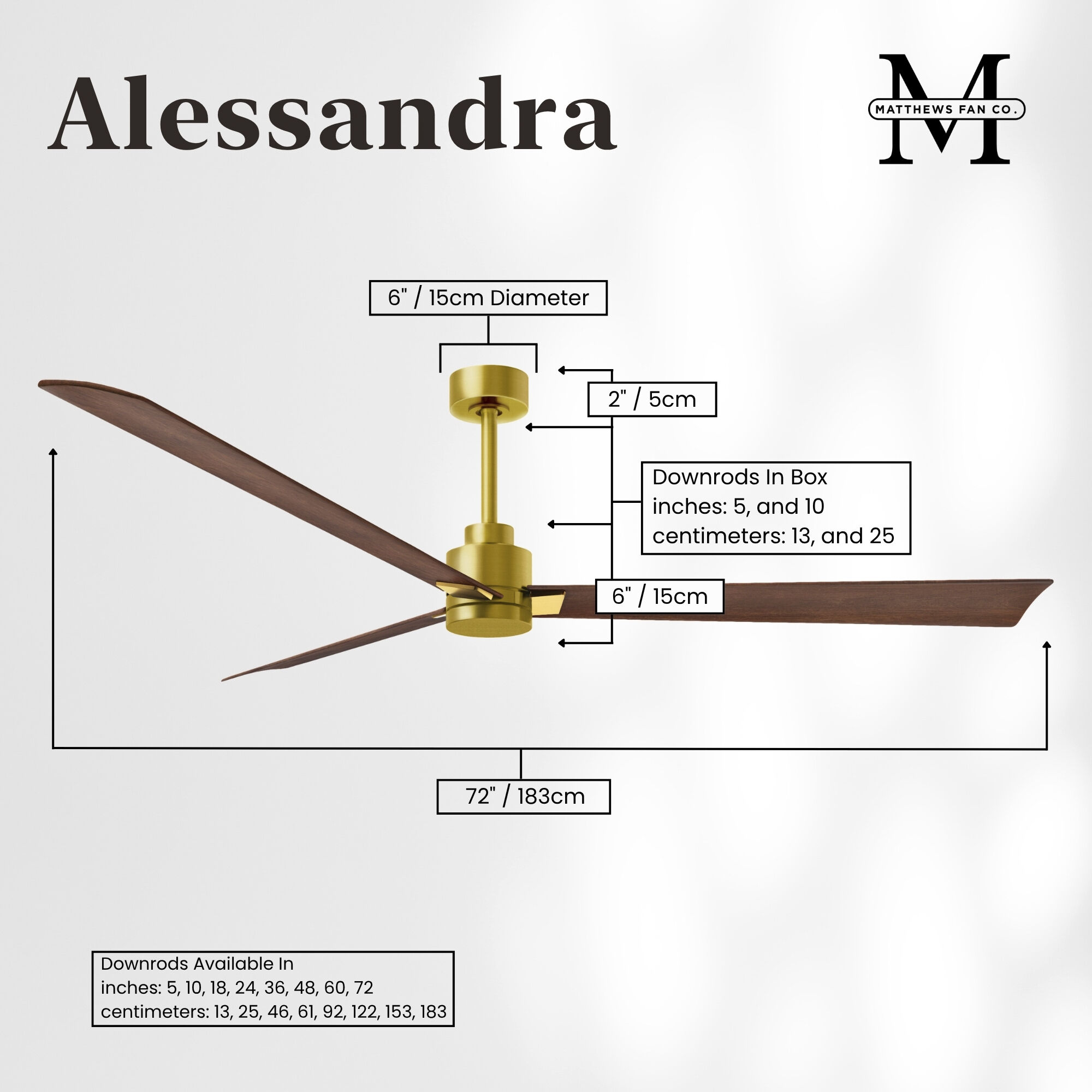 Atlas Alessandra 72 inch Brushed Brass with Walnut Tone Blades Ceiling Fan