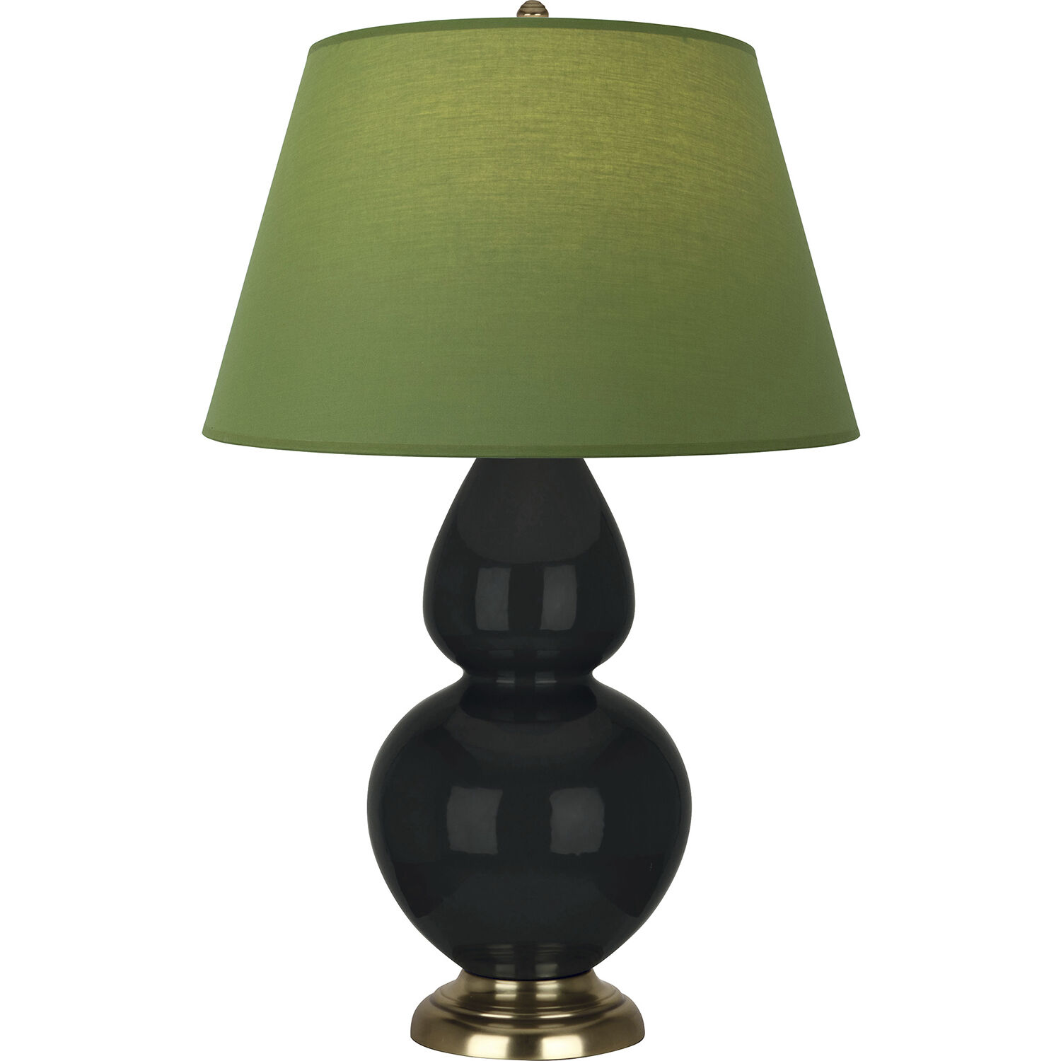 Double Gourd 31 inch 150 watt Obsidian Glazed Ceramic with Antique Natural Brass Table Lamp Portable Light in Tea Green with Taupe