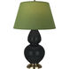 Double Gourd 31 inch 150 watt Obsidian Glazed Ceramic with Antique Natural Brass Table Lamp Portable Light in Tea Green with Taupe