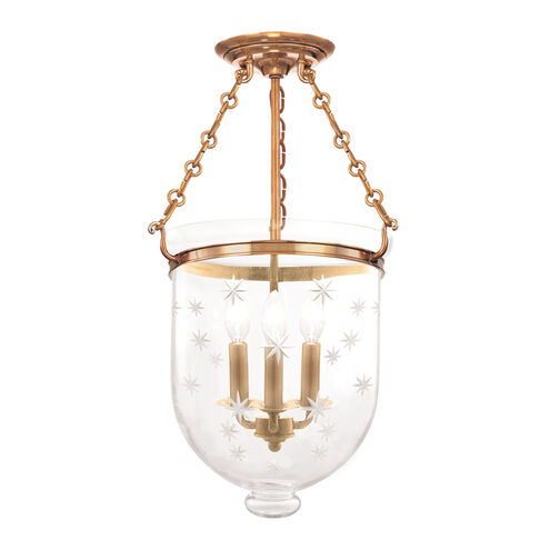 Hampton 3 Light 12 inch Aged Brass Semi Flush Ceiling Light in C3