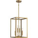 Traditional 4 Light 12 inch Natural Brass Pendant Ceiling Light