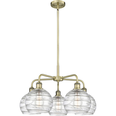 Athens Deco Swirl 5 Light 26 inch Antique Brass Chandelier Ceiling Light in Clear Deco Swirl