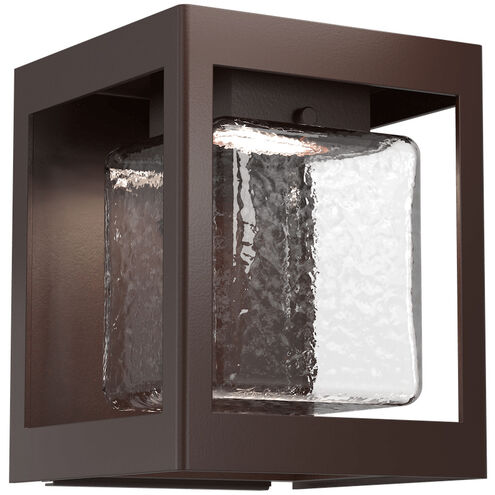 Square Box LED Statuary Bronze Outdoor Sconce in Clear with Hammered Texture, Square Box