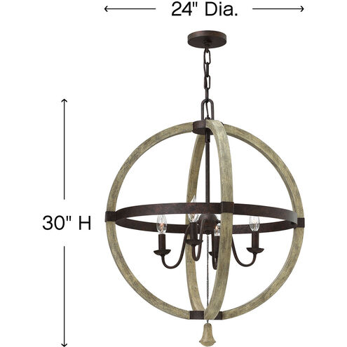 Middlefield LED 24 inch Iron Rust Chandelier Ceiling Light, Orb