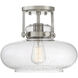 Traditional 1 Light 12 inch Brushed Nickel Semi-Flush Ceiling Light
