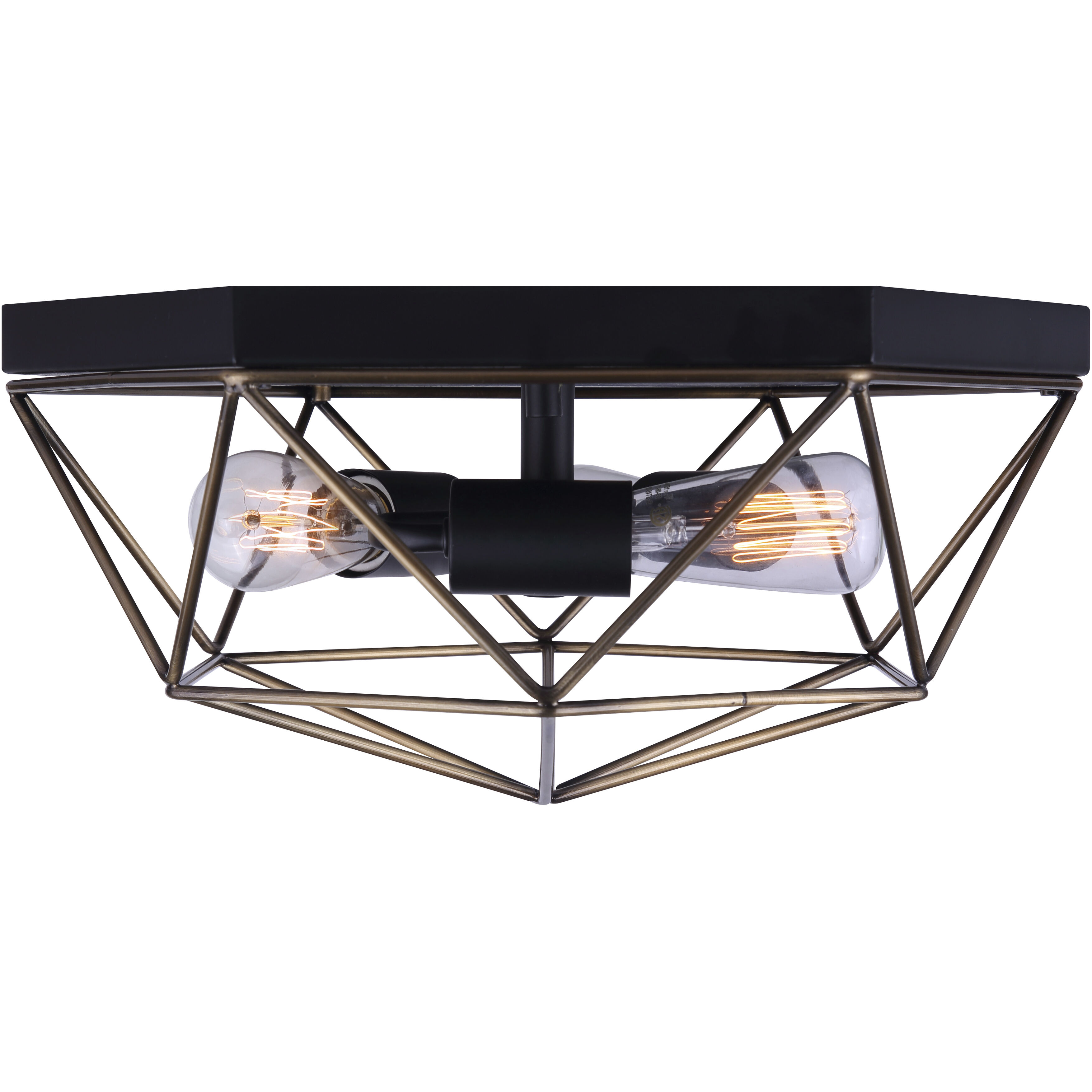 Madison 3 Light 15 inch Black and Gold Flush Mount Ceiling Light