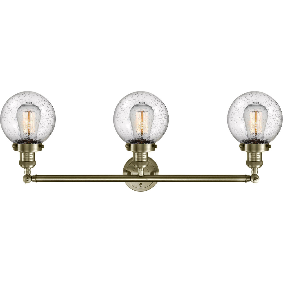 Franklin Restoration Beacon 3 Light 30 inch Antique Brass Bath Vanity Light Wall Light in Seedy Glass, Franklin Restoration