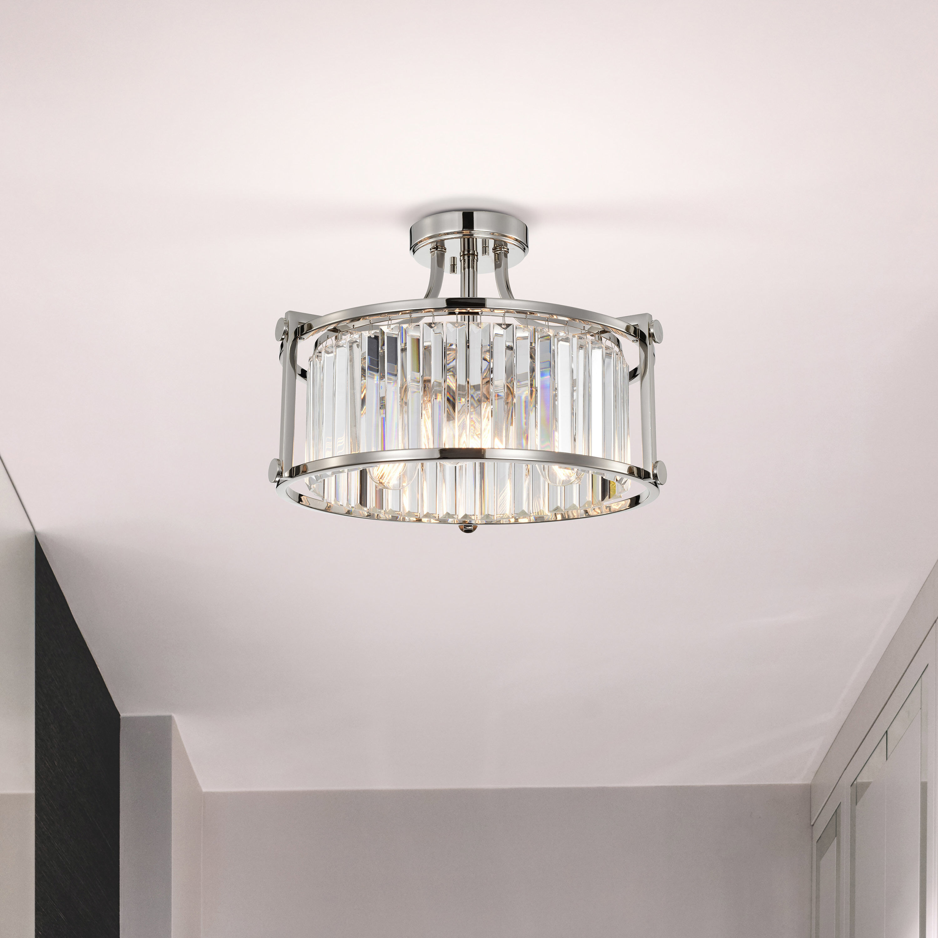 Krys 3 Light 17.75 inch Polished Nickel Semi Flush Mount Ceiling Light