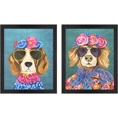 Whimsy Dog Multi and Blue and Green and Black Framed Art