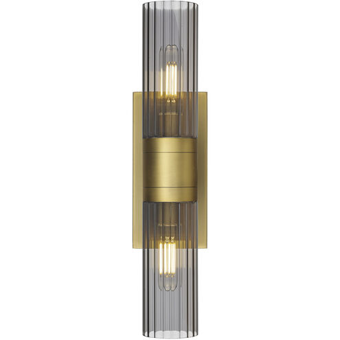 Empire 2 Light 18.5 inch Brushed Brass Bath Vanity Light Wall Light in Plated Smoke Glass