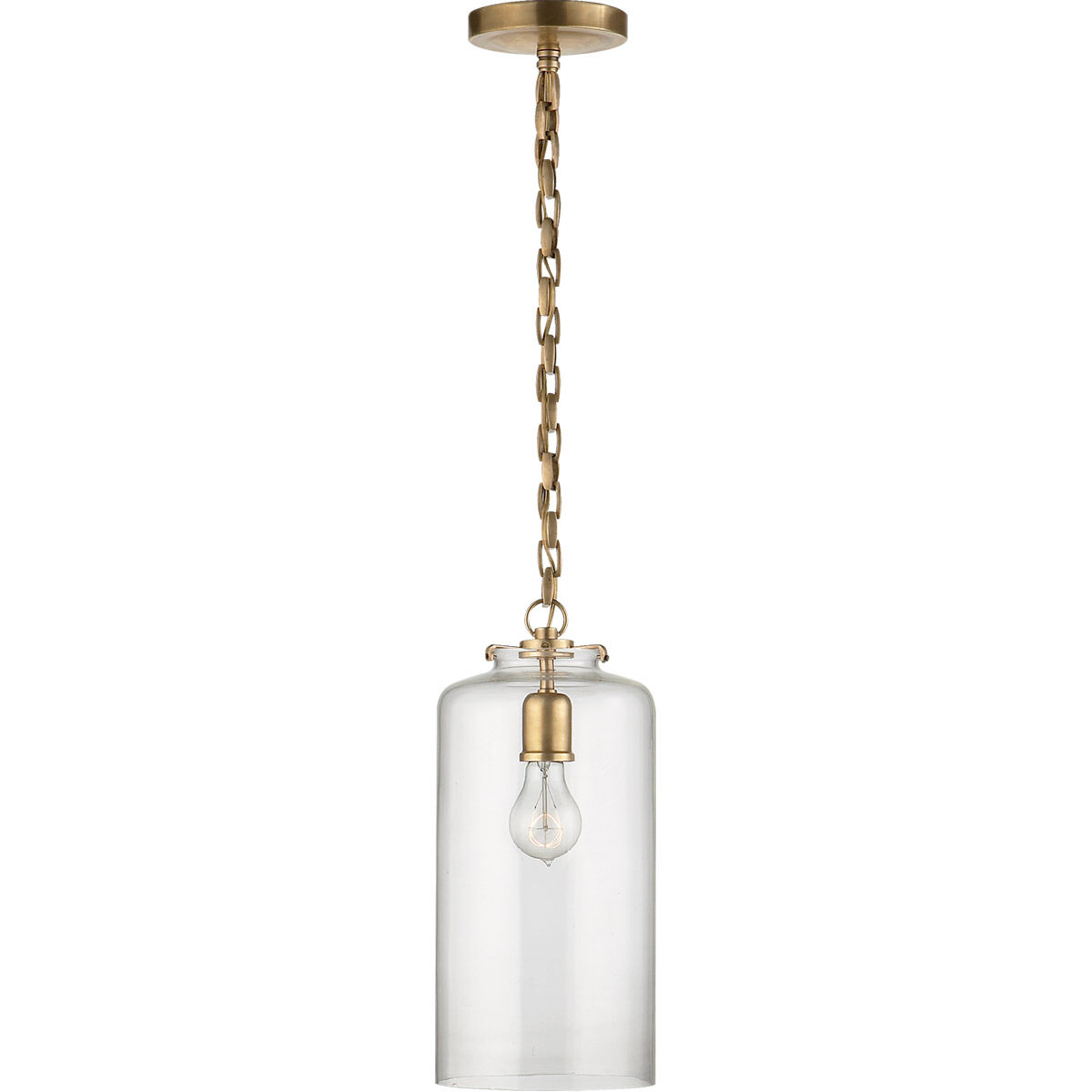 Thomas O'Brien Katie3 1 Light 7 inch Hand-Rubbed Antique Brass Cylinder Pendant Ceiling Light in Clear Glass