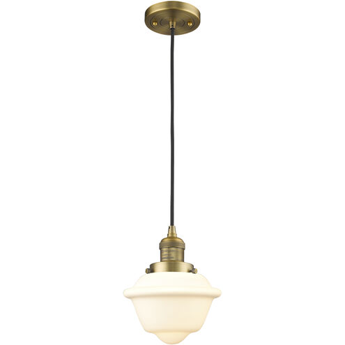 Franklin Restoration Oxford 1 Light 7.5 inch Brushed Brass Mini Pendant Ceiling Light in Incandescent, Matte White, Franklin Restoration