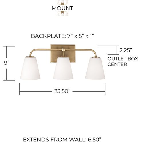 Brody 3 Light 23.5 inch Aged Brass Vanity Light Wall Light
