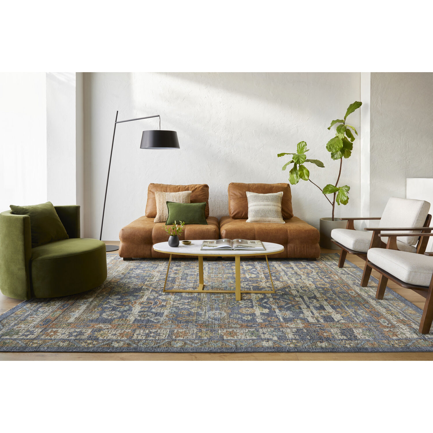 Reign 120 X 30 inch Navy / Sage / Olive / Oatmeal / Brown Handmade Rug in 2.5 X 10