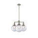 Franklin Restoration Large Beacon 3 Light 22 inch Polished Nickel Chandelier Ceiling Light in Seedy Glass, Franklin Restoration
