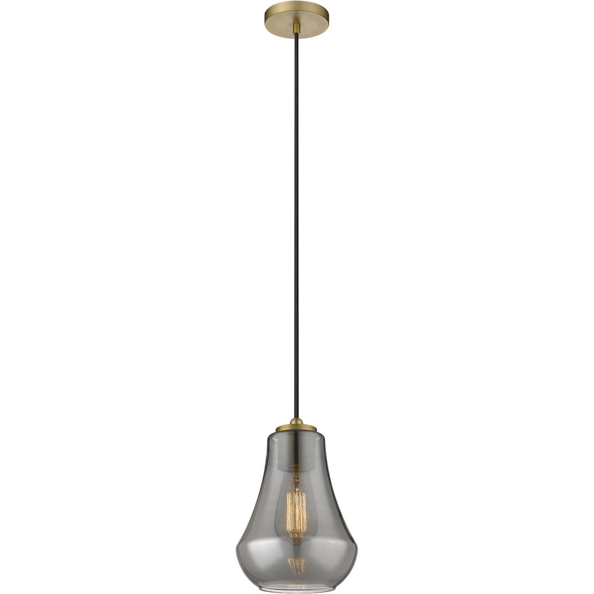 Fairfield LED 7 inch Brushed Brass Mini Pendant Ceiling Light in Plated Smoke Glass