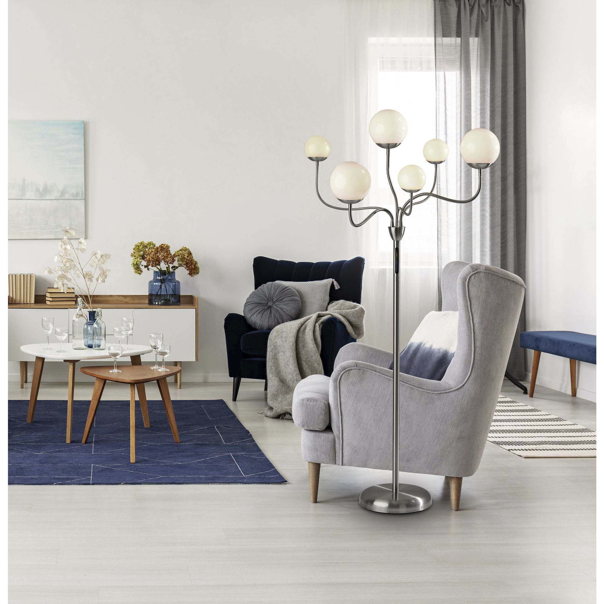 Phoebe 64 inch 2 watt Brushed Steel Floor Lamp Portable Light