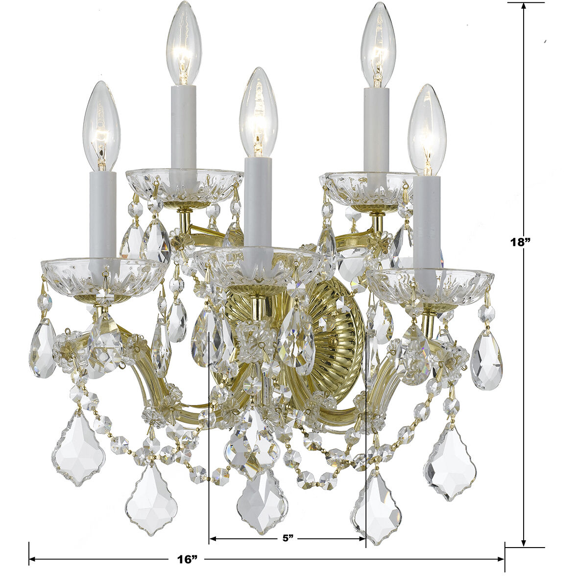 Maria Theresa 5 Light 16 inch Gold Sconce Wall Light in Clear Hand Cut
