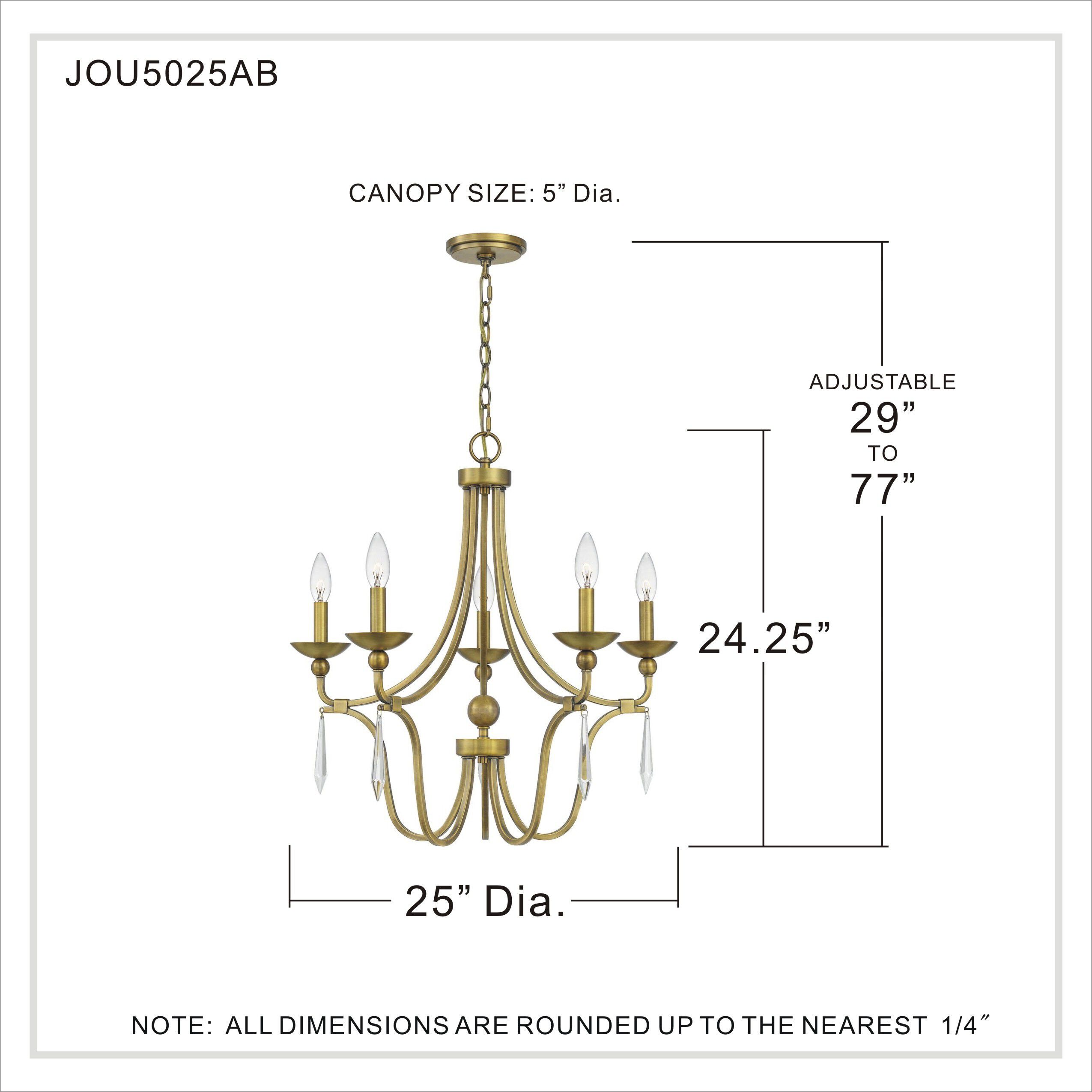 Joules 5 Light 25 inch Aged Brass Chandelier Ceiling Light