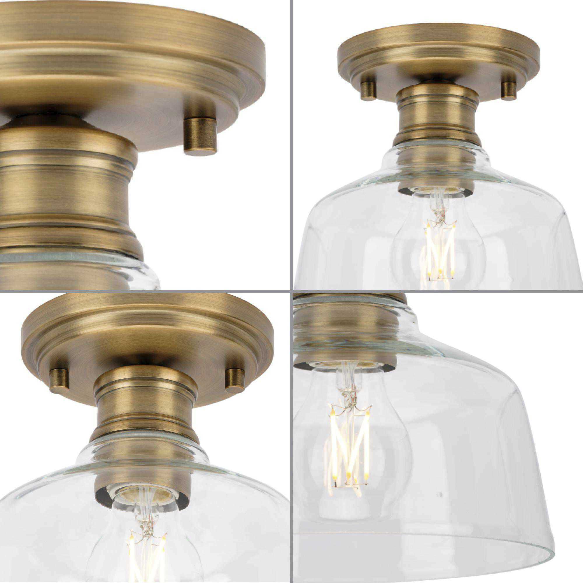 Singleton 1 Light 7.62 inch Vintage Brass Semi-Flush Mount Ceiling Light
