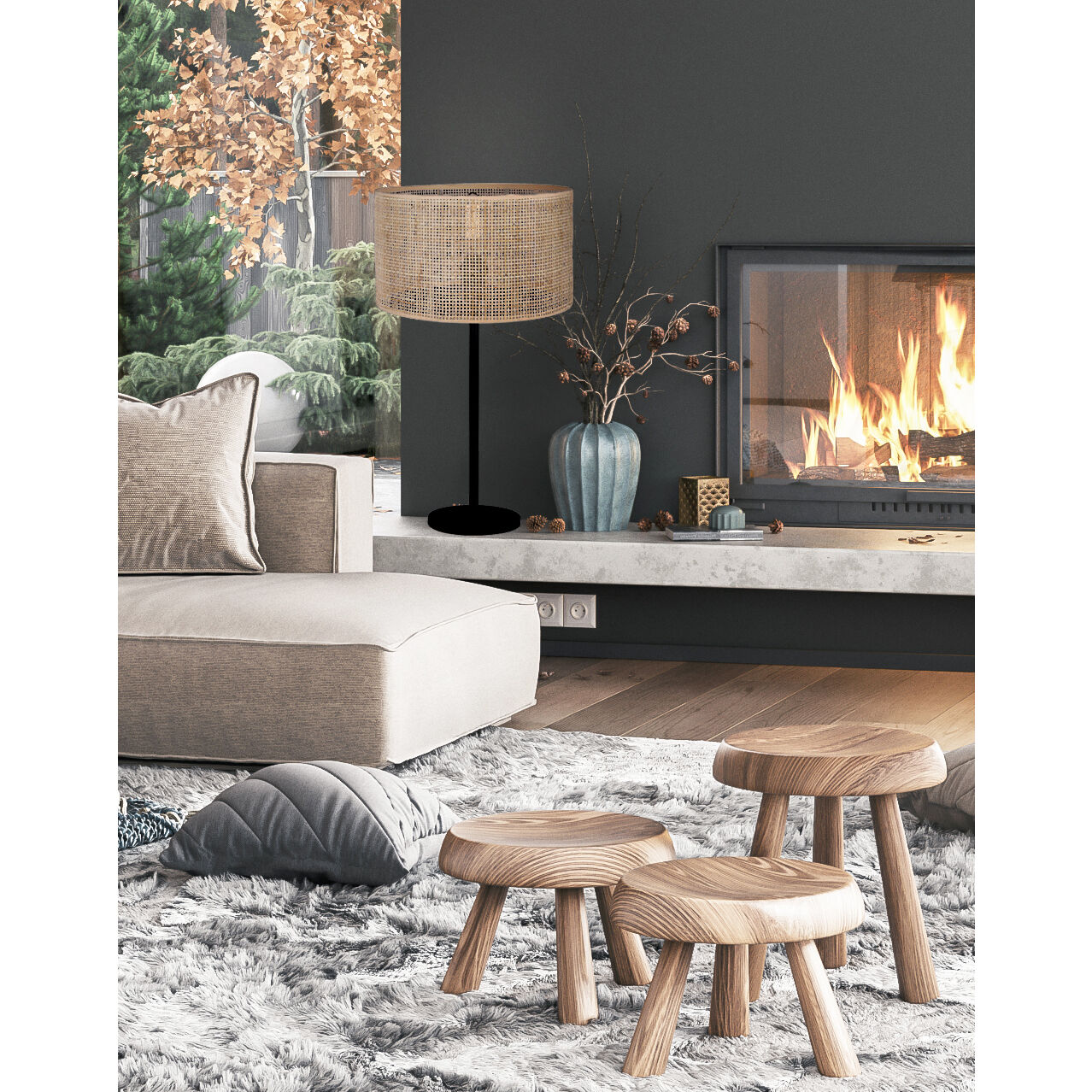 Bellamy 22 inch 100.00 watt Matte Black Table Lamp Portable Light in Black Faux Rattan