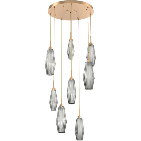 Aalto LED 27.4 inch Novel Brass Chandelier Ceiling Light in Optic Rib Smoke, 2700K LED, Round Multi-Port
