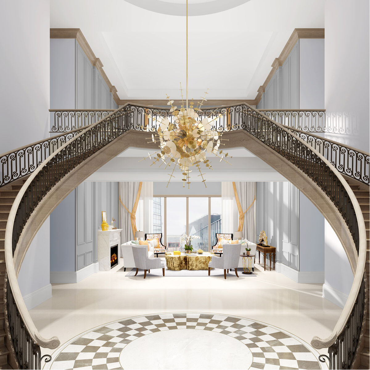 Circulo 12 Light 50 inch Satin Brass Grand Foyer Pendant Chandelier Ceiling Light