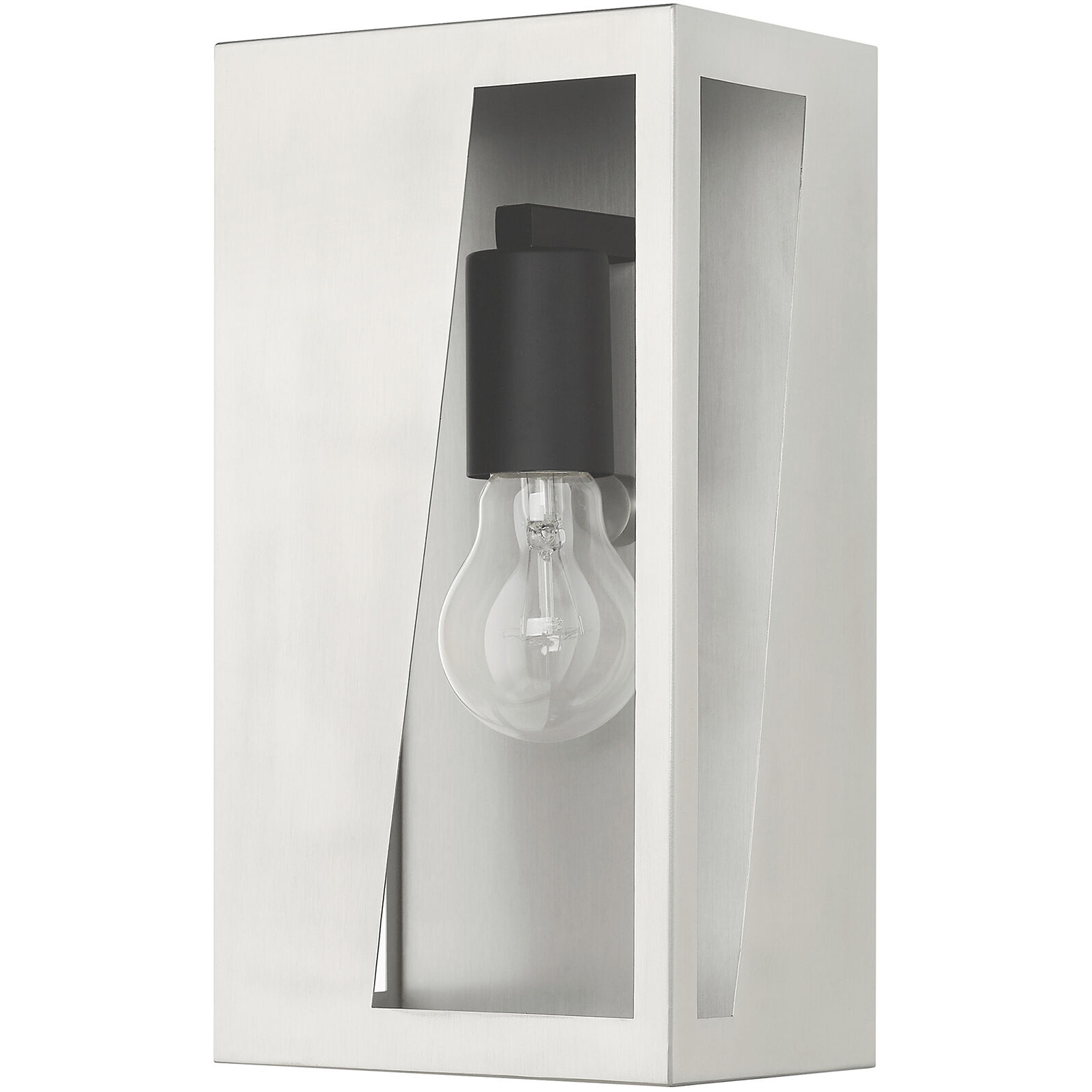 Forsyth 1 Light 11 inch Brushed Nickel with Black Finish Accents Outdoor Wall Lantern in Brushed Nickel & Black, Medium