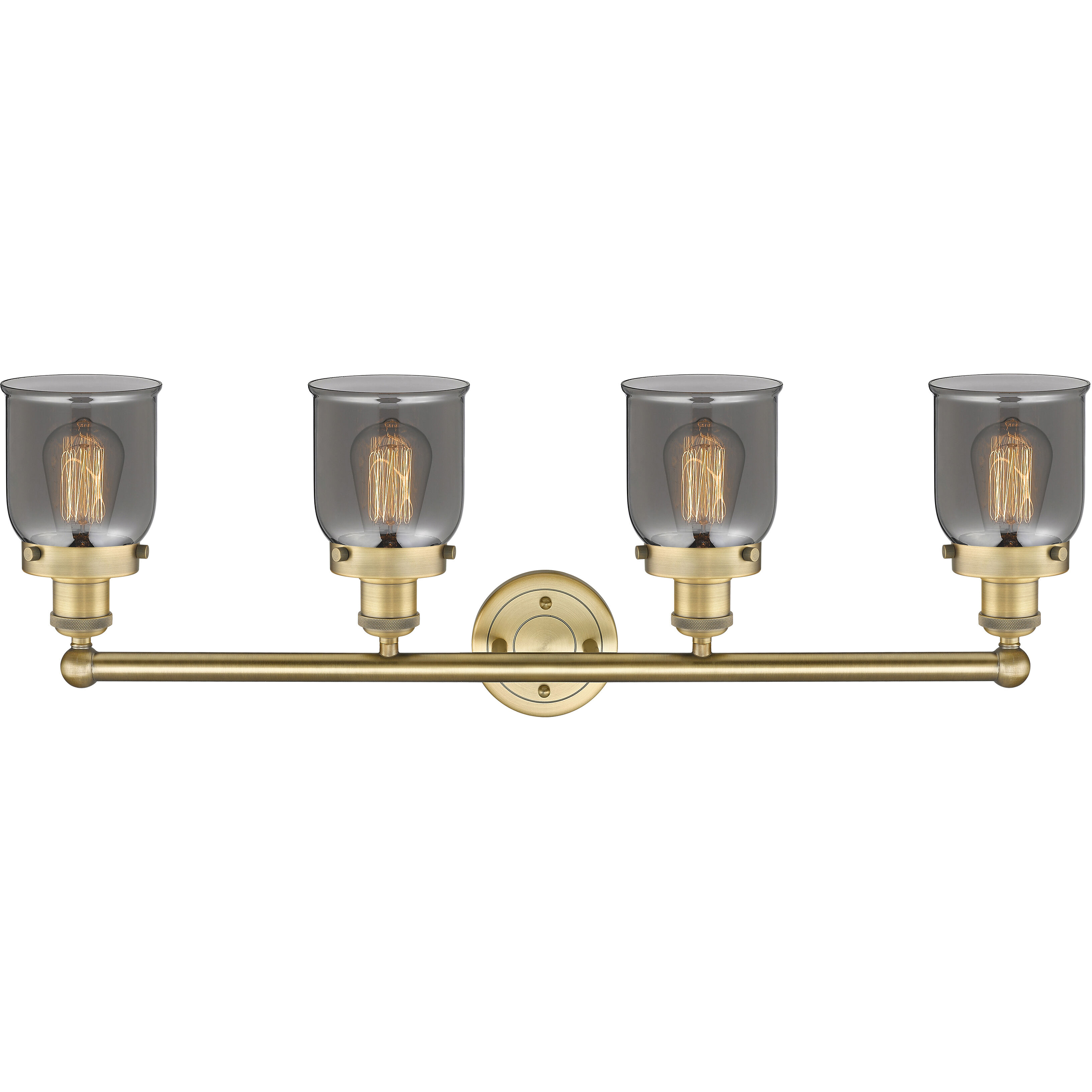 Bell 4 Light 33.5 inch Brushed Brass Bath Vanity Light Wall Light in Plated Smoke Glass, Small