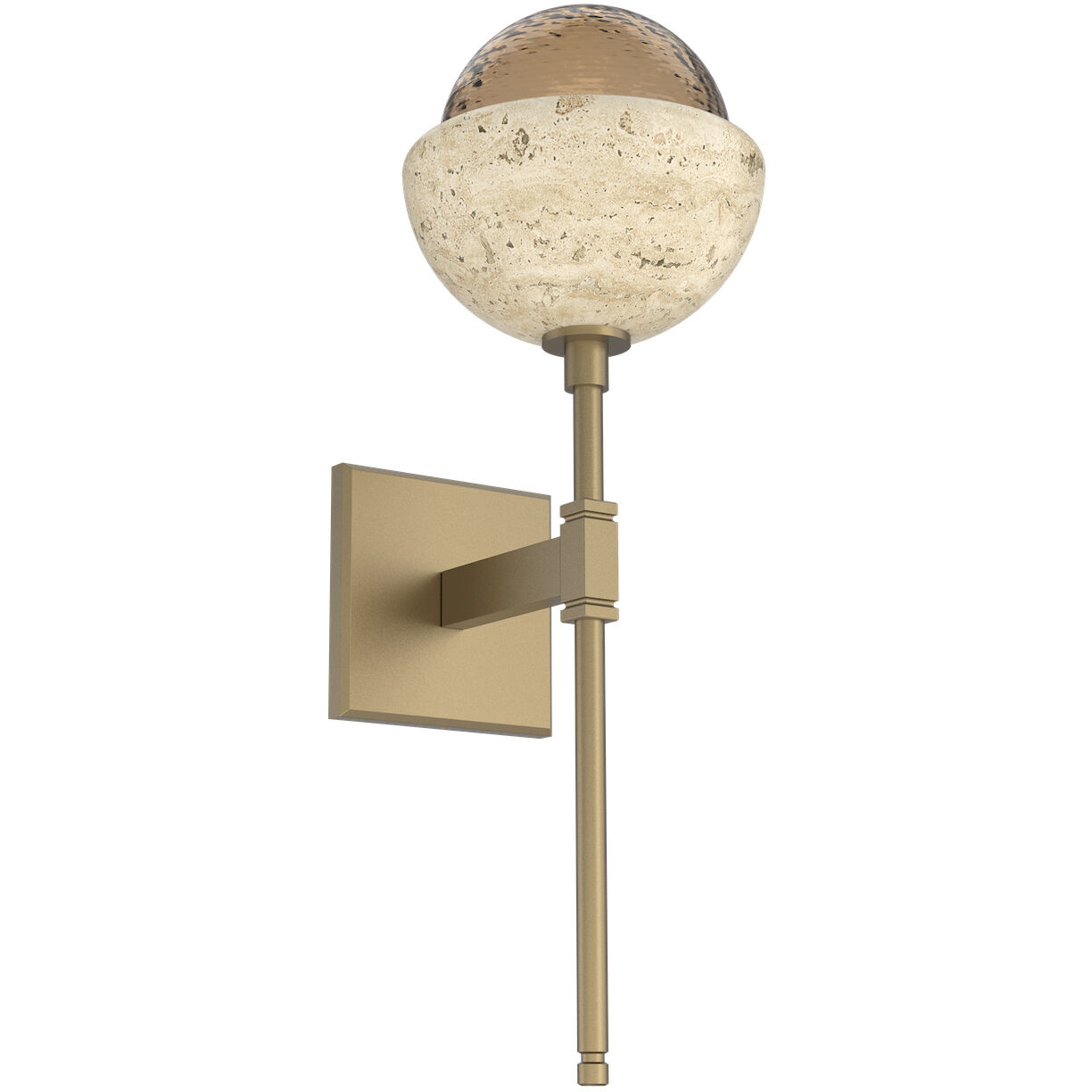 Cabochon LED 7.7 inch Gilded Brass with Travertine Stone Sconce Wall Light in 3000K LED, Bronze, Belvedere