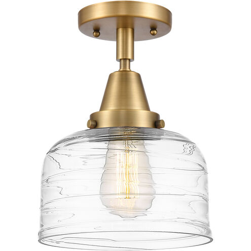 Franklin Restoration Bell LED 8 inch Brushed Brass Flush Mount Ceiling Light in Clear Deco Swirl Glass