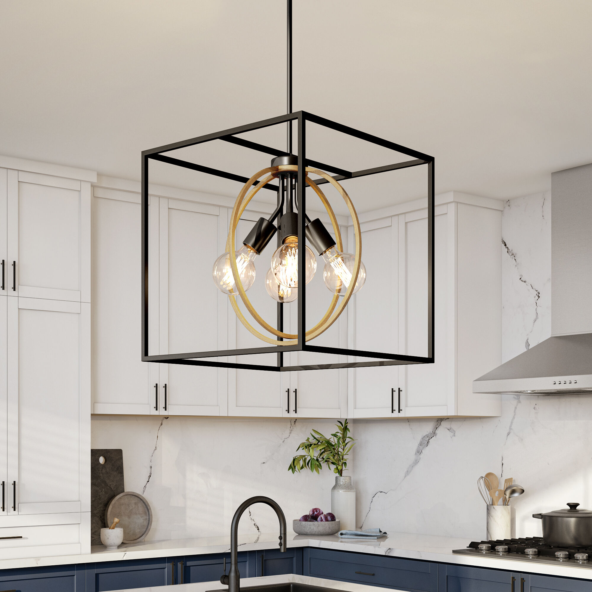Kew Gardens 4 Light 15 inch Matte Black Pendant Ceiling Light