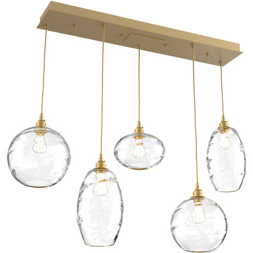 Misto 5 Light Gilded Brass Linear Pendant Ceiling Light in Misto Clear, Multi-Port