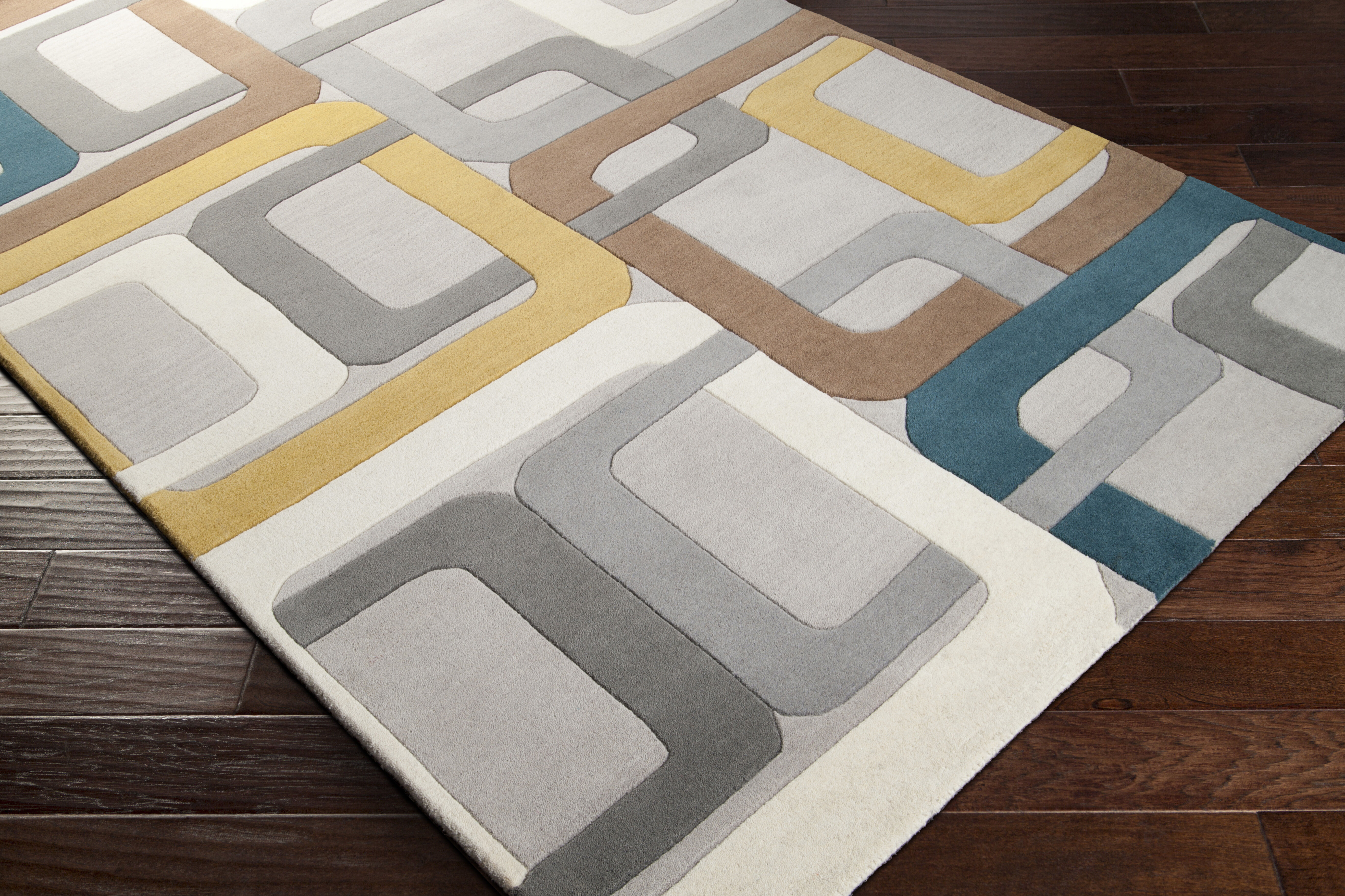 Forum 96 X 96 inch Dark Blue/Gray/Mustard/Brown/Ivory Handmade Rug in 8 Ft Square, Square