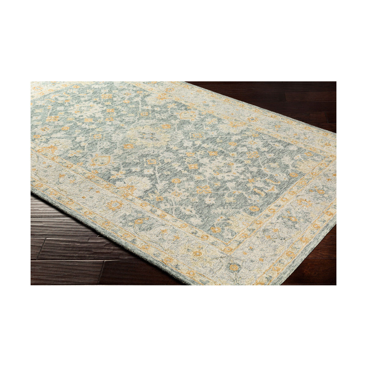 Panipat 36 X 24 inch Dark Green/Sea Foam/Khaki/Tan/Ice Blue Rugs, Rectangle