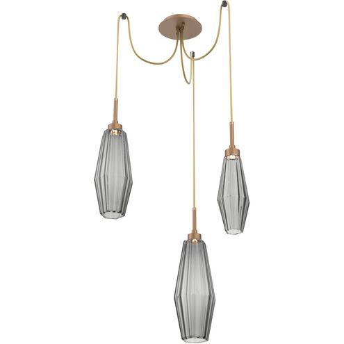 Aalto LED 14.8 inch Novel Brass Swag Multi-Pendant Ceiling Light in Optic Rib Smoke, 2700K LED