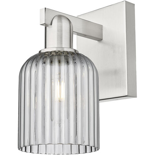 Downtown Urban Bridal Veil Armed Sconce Wall Light in Brushed Satin Nickel, Light Smoke Glass
