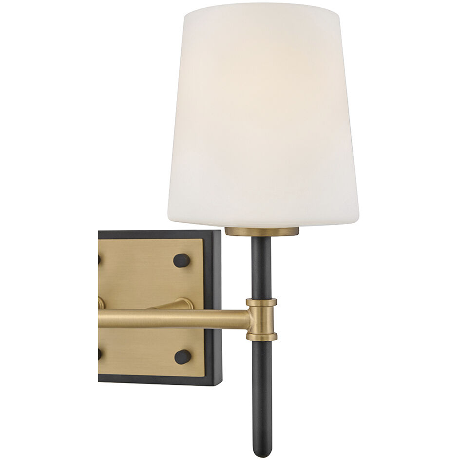 Saunders 2 Light 13.75 inch Black and Lacquered Brass Bath Light Wall Light in Black with Lacquered Brass