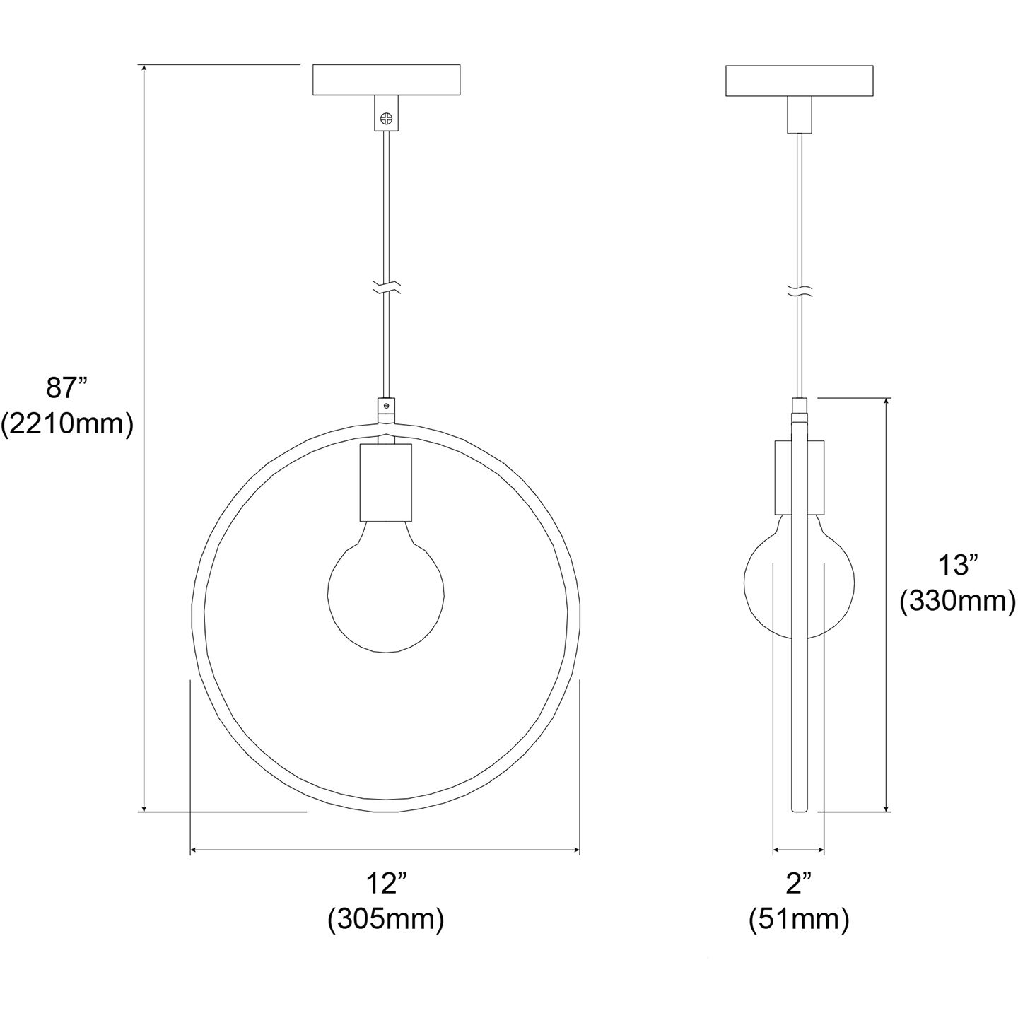 Geometric LED 12 inch Matte Black with Vintage Bronze Pendant Ceiling Light