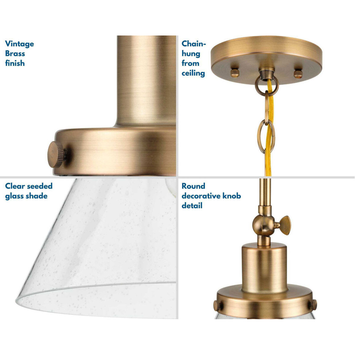 Hinton 1 Light 12 inch Vintage Brass Pendant Ceiling Light