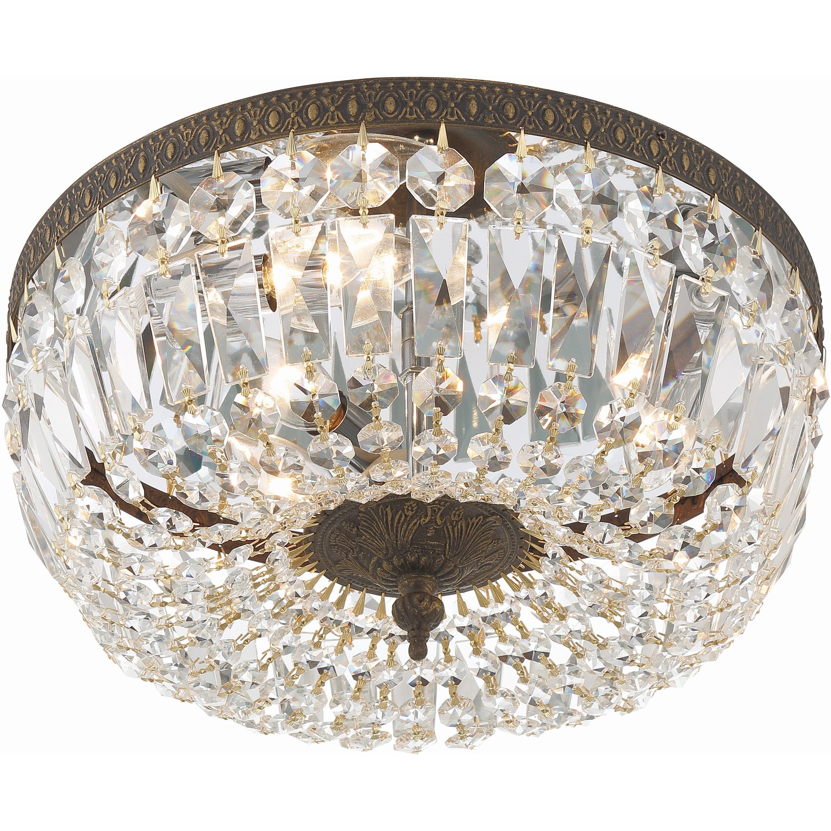 Waltham 3 Light 14 inch English Bronze Flush Ceiling Light in Clear Hand Cut